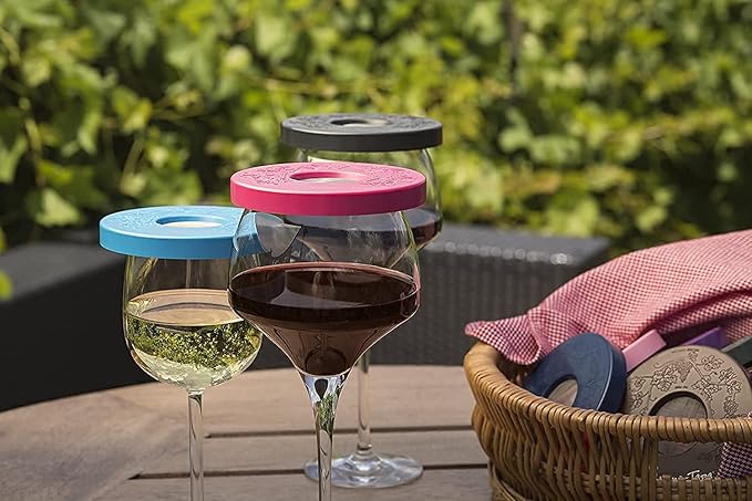 Drinking Glass Covers- Keep Bugs Away from Wine Glasses Outdoors - Use as Cover for Coffee Mugs, Soda Cans, and Drinking Glasses, Set of 4 No Spill Drink Covers (Monaco)