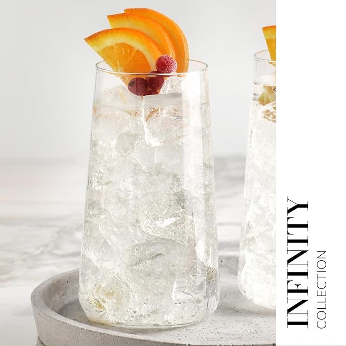 Krosno Drinking Glasses Set of 4 – 20.3 oz Large Water Juice Glasses Infinity Collection, Modern Tapered Highball Tumblers, Clear Glassware for Cocktails, Dishwasher Safe, Made in Europe