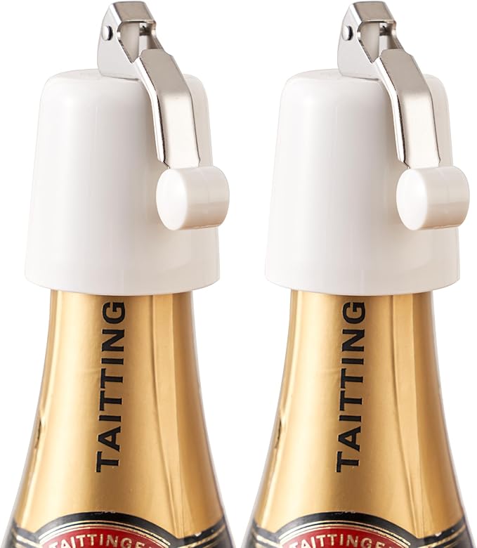 Wine Bottle Stoppers 2-Pack, Airtight Reusable Silicone Sealer for Red/White/Rosé Bottles, One-Press Leak-Proof (White)