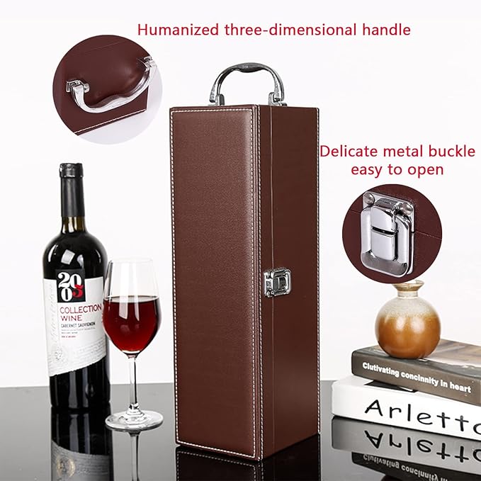 Bottle Wine Carrier,Leather Wine Gift Boxes,for Wedding, Anniversary,Travel, Restaurant, Party, Gifts for Wine Lovers, Storage Box for Home Bar Wine Collection With 4pcs Wine Accessories Set（brown）