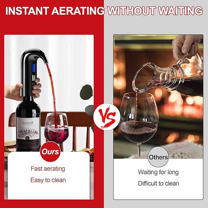 Fathers Day Gift|World Cup Viewing Party Supplies, Wine Aerator Electric Wine Decanter, Automatic Wine Dispenser Pourer with USB Rechargeable, Gift for Women,Men,Wine&Whiskey Lovers,Birthday (Black)