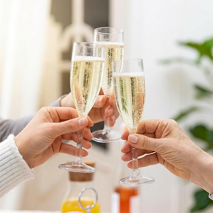 Elsjoy 12 Pack 5 oz Plastic Champagne Flutes, Reusable Champagne Glasses Unbreakable Champagne Toasting Flutes for Wedding, Party