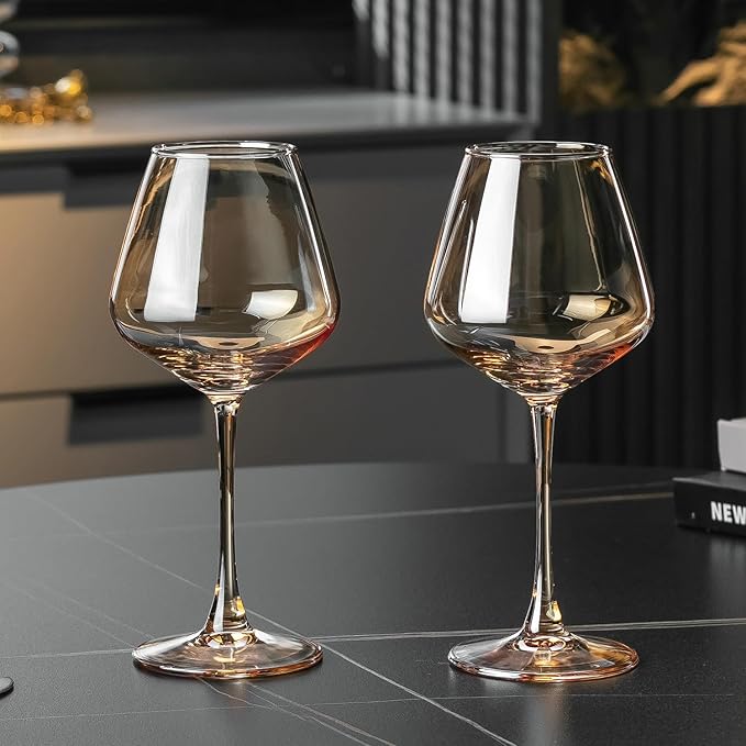 Wine Glasses 15.5oz Amber Wine Glasses Set of 4 Burgundy Wine Glasses for Wine Tasting, Wedding Gift, Anniversary, Christmas, Birthday