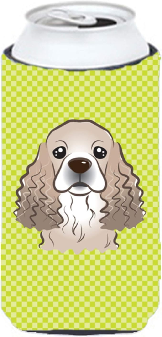Caroline's Treasures BB1278TBC Checkerboard Lime Green Cocker Spaniel Tall Boy Hugger Can Cooler Sleeve Hugger Machine Washable Drink Sleeve Hugger Collapsible Insulator Beverage Insulated Holder