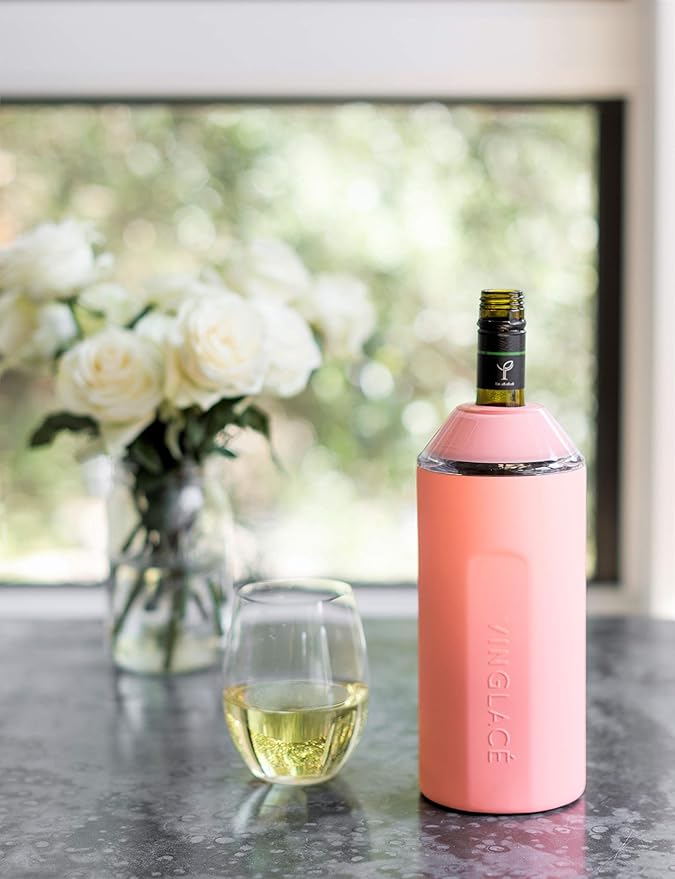 Vinglacé Wine Bottle Chiller- Portable Champagne Insulator- Stainless Steel Wine Cooler Sleeve - Keeps Wine Cold (Coral)