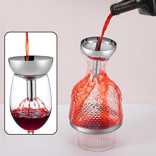 5 Pcs Wine Aerator Shower Funnel with Mesh Sediment Strainer Stainless Steel Aerating Decanter Funnel with Filter Stand Screen and Brushes for Christmas Wine Lover Gift