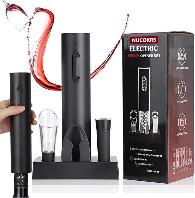 Rechargeable Electric Wine Bottle Opener - NUCOKRS One-click Button Corkscrew Remover Easy to Use for Wine Lovers Home Kitchen Party Wedding