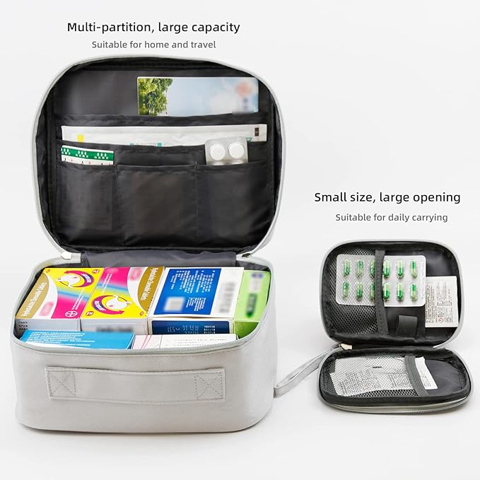 TOPASION First Aid Bags Empty, Travel Medicine Bag, Medical Supplies Organizer Bag, Portable Kit for Traveling, Car, Home, Camping, Office, Hiking, Outdoor (Oxford Grey)