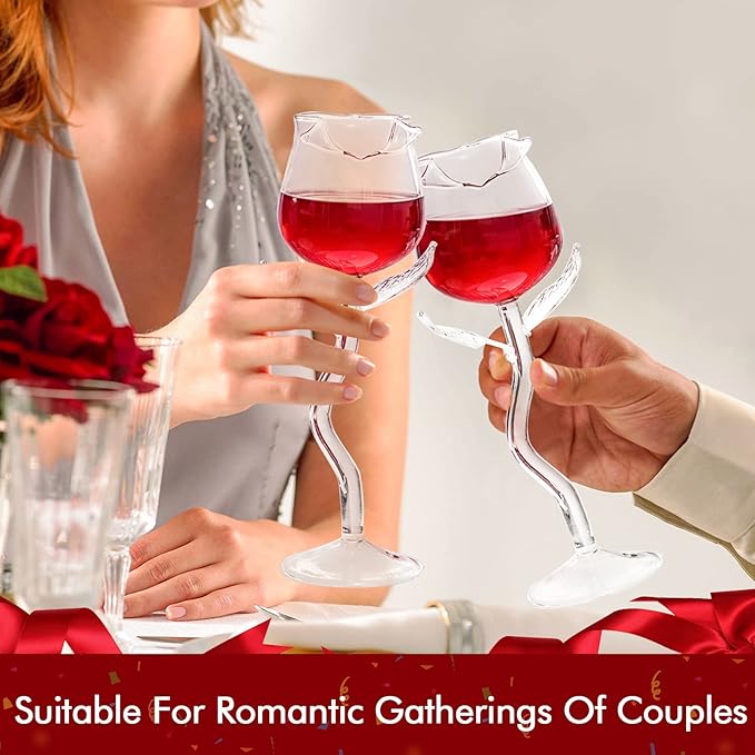 Rose Cocktail Glass Wine Goblet Glasses Flower Drinkware Set of 2, Crystal Champagne Flutes Classy Red Wine Glass, Ideal Gifts for Housewarming, Wedding, Birthday Celebrations