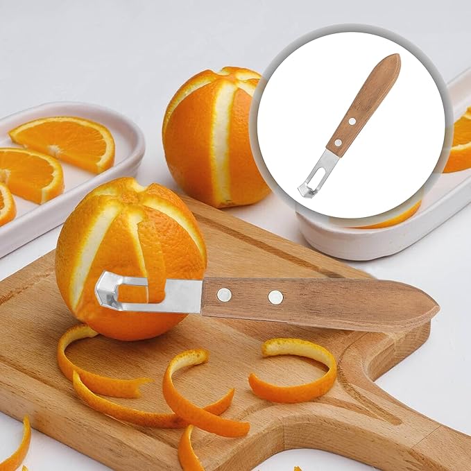 1pcs Channel Knife,Lemon Twist Tool,Stainless Steel, Wooden Handle, Curved Blade, Suitable For Lemon/Orange Twisters, Cocktail Garnish Tool, Suitable For Bartenders And Home Mixologists.