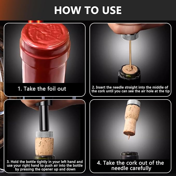 Loritia Aeropop Wine Bottle Opener - NUCOKRS Portable Needle Type Air Pressure Corkscrew Manual 3-7 Pumps to Open for Travel, Parties, Home, Picnic and Restaurant, Perfect for Wine Lovers Silver