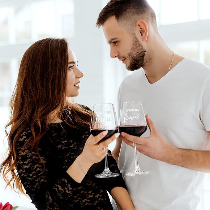 AW BRIDAL Engagement Gifts for Couples Wine Glasses Set, Fiance Fiancee Gifts for Women Bride to Be, Engaged Wine Glasses with Wine Stopper & Wood Keepsake Box, 2026 Wedding Gifts for Newlyweds