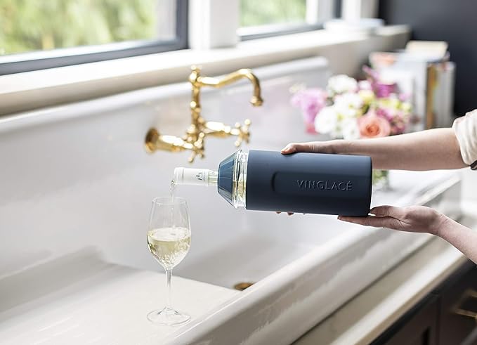 Vinglacé Wine Bottle Chiller- Portable Champagne Insulator- Stainless Steel Wine Cooler Sleeve - Keeps Wine Cold (Navy)