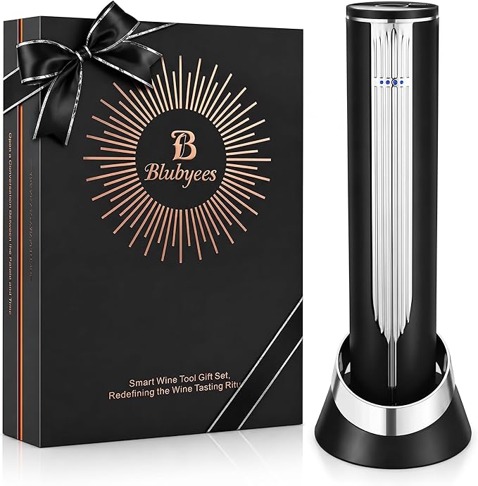 BLUBYEES Electric Wine Bottle Opener with Charging Base & Built-in Foil Cutter – Rechargeable Intelligent Touch-Activated Automatic Corkscrew – Luxury Christmas Wine Gifts for Women, Men, Seniors