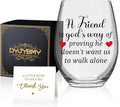 DYJYBMY A Friend Is God's Way Of Proving He Doesn't Want Us To Walk Alone Stemless Wine Glass, Funny Wine Tumbler With Gifts Box, Housewarming Birthday Gifts For Friend Religious Enthusiasts Bestie