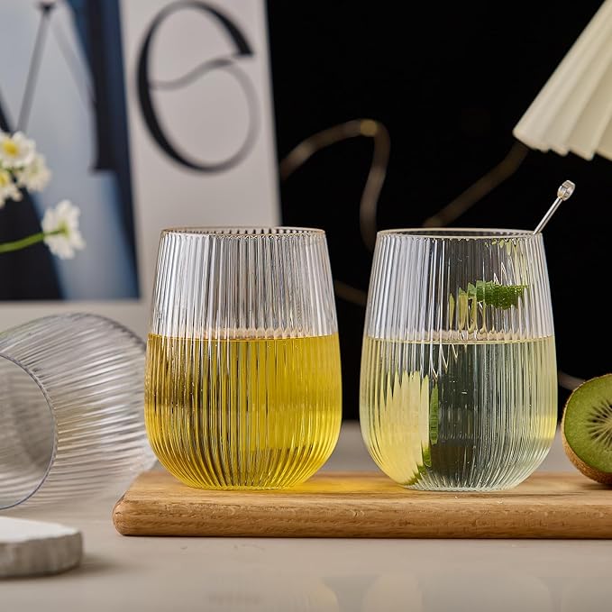 Lueumxc 36 Pack 15Oz Plastic Wine Glasses, Origami Ribbed Disposable Wine Glasses Unbreakable Clear Plastic Cocktail Glasses Recyclable Shatterproof Reusable Wine Cups