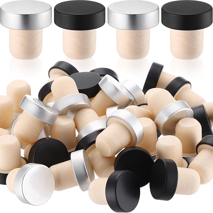 Yookeer T-shaped Stopper Cork Wine Bottle Stoppers Reusable Wine Sealing Plug for Beer Bottles DIY Craft(Black, Silver,36 Pieces)