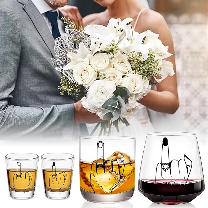 Wedding Gift for Couples - Unique Engagement Gifts for Couples,Unique Bridal Shower Gifts,Bride and Groom Shot Glasses,Wine&Whiskey Glass for Mr and Mrs,Newlywed,His and Hers Gift