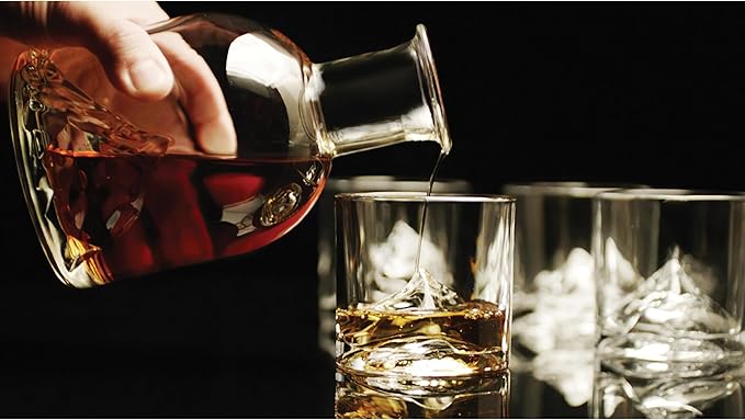 LIITON Everest Mountain Whiskey Decanter Set – 34oz Mountain Crystal Glass Decanter with 4 Old Fashioned Glasses – Premium Gift for Men – Bourbon, Scotch, and Liquor Lovers