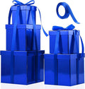 Cholemy 5 Pcs Square Nesting Boxes Decorative Gift Boxes with Lid and Ribbon Assorted Sizes Wrap for Wedding, Carnival, Anniversary, Birthday, Bridal Shower Party Gifts(Shiny Blue)