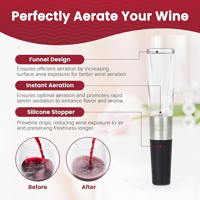 Wine Aerator and Pourer for Enhanced Flavor, Refined Aroma, Smooth Rich Finish, Travel Friendly, Affordable Valentines day Gift for Women/Friend/Wine Lover |Clear, No Drip and Stainless Steel Design