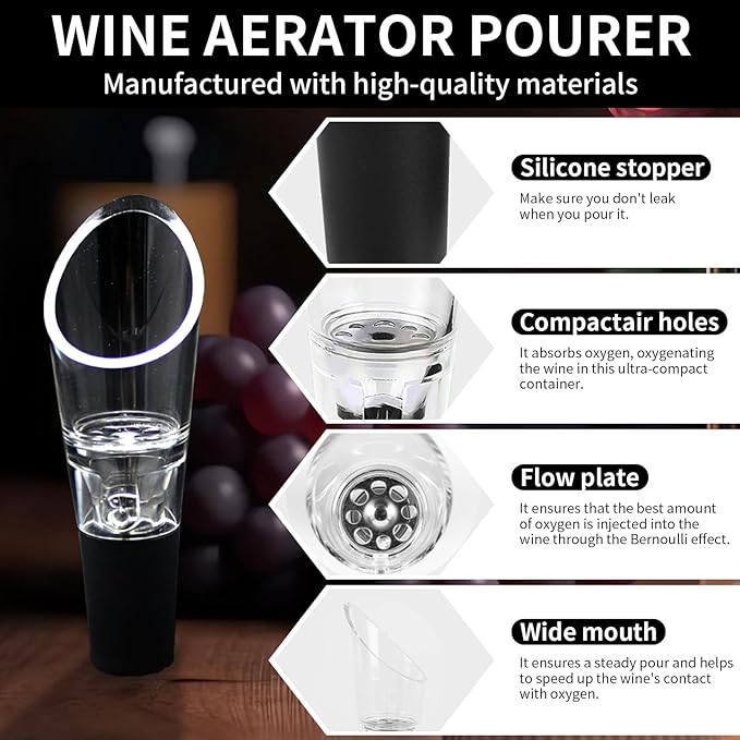 Wine Air Pressure Pump Bottle Opener Set With Two Wine Aerator Pourers,Simple Wine Pump Cork Remover Corkscrew,Efficient Corkscrew Bottle Opener, Perfect Wine Gift For Wine Lovers. (3)