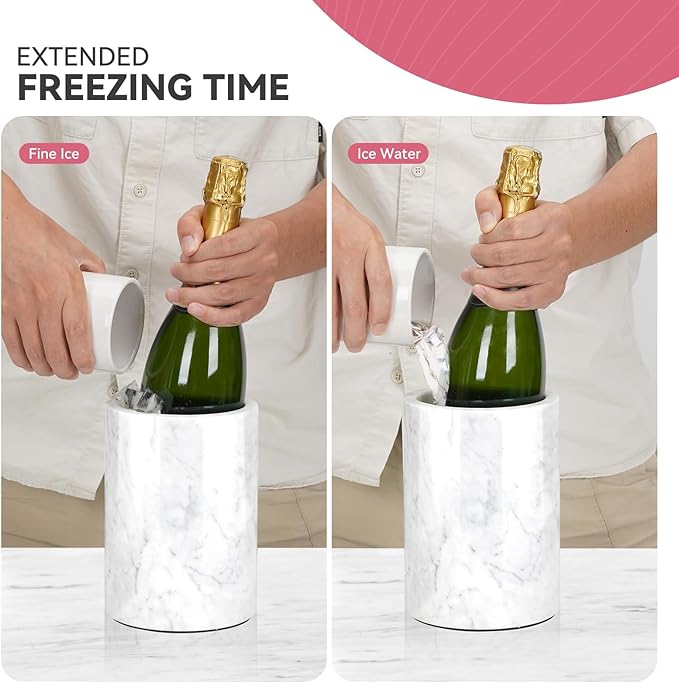 Marble Wine Chiller for Bottle,Wine Chiller Bucket,Wine Cooler Bucket for Any 750ml Bottle Champagne Chiller for Parties,Wine Bottle Chiller,Wine Bottle Cooler,Wine Gifts for Women Man (White)