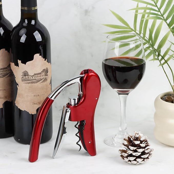KAYCROWN Wine Bottle Opener, Vertical Lever Corkscrew with Built in Foil Cutter Design, Manual Handheld Corkscrew with Ergonomic Lever Pump