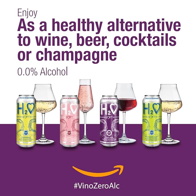 H2o (Velvety & Smooth) R24– California Rose Non Alcoholic Wine Infused Refreshment, 0.0% Alcohol, Jam-packed with flavor plus Hydrating Minerals (Larger 1.5x size Sparkling Rose, Pack of 24-12 Fl oz)