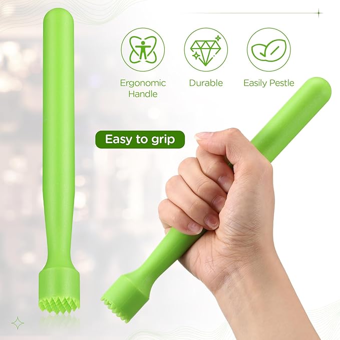 Baderke 8 Pcs Muddler for Cocktails Plastic Bar Muddler Bulk 8 Inch Bar Accessories Tools Set for Home Ice Crusher Bartender Accessories Mojito Fruit Drink (Classic,Lime Green)