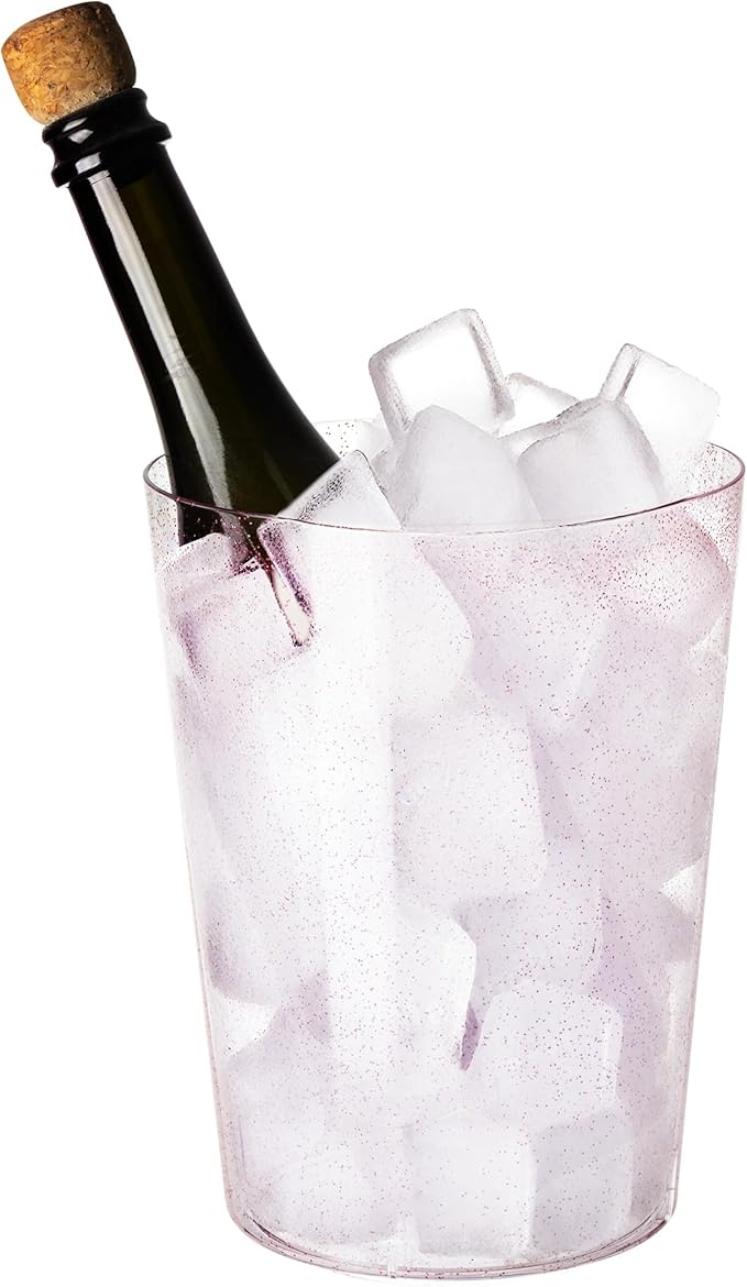Tiawudi 12 Pack Plastic Ice Bucket For Parties, Rose Gold Glitter Clear Wine Cooler for Wedding, Good as One Large Champagne Chiller Or Classic Wine Bottle Chiller