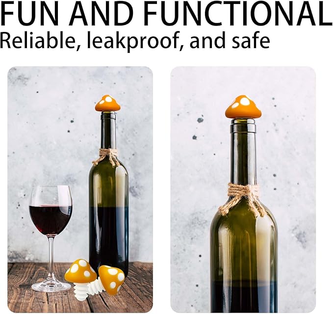 Orange Mushroom Wine Stoppers Bottle Plug Wine Bottle Stoppers Accessories Kitchen Gadgets Kitchen Gift Set Creative Gifts Halloween Mushroom Decoration -2pcs Bottle Stoppers