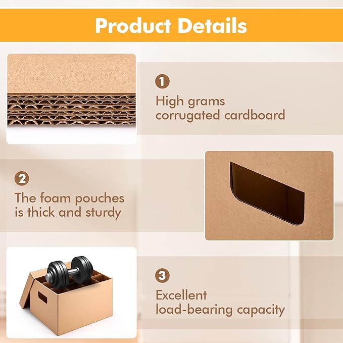 MotiMind 4 Pack Wine Glass Mug Moving Boxes with Divider Kits Included 2 Wine Glass 15 x 12 x 10 Inch and 2 Mug 17 x 13 x 6 Inch Kitchen Moving Boxes with Handle Packing Box for Dish Glassware