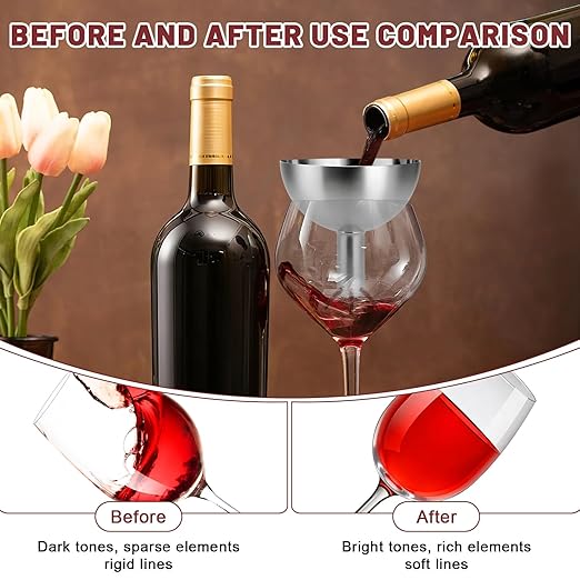 Wine Aerator Funnel with Sediment Strainer, Stainless Steel Wine Decanter with Filter, Wine Shower Funnel, Gift for Wine Lover (Silver)