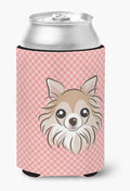 Caroline's Treasures BB1251CC Checkerboard Pink Chihuahua Can or Bottle Hugger Cooler Washable Drink Sleeve Collapsible Beverage Insulated Holder, Can Hugger, Multicolor