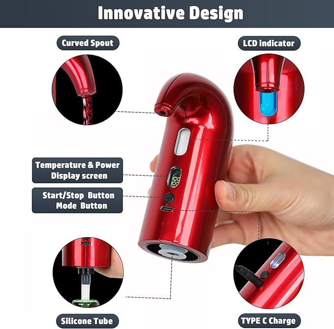 Electric Wine Aerator Dispenser Electric Smart Decanter with USB Rechargeable,Electric Wine Decanter and Wine Dispenser Pourer,Wine Gift for Mom Wife