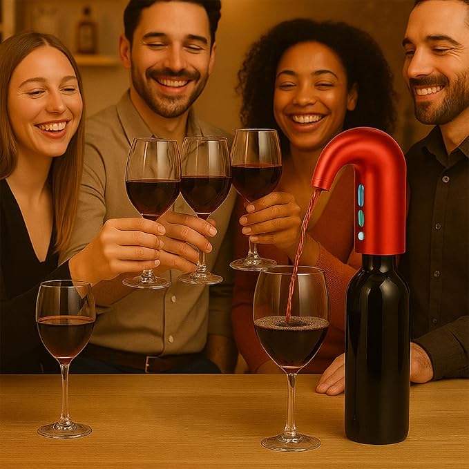 Electric Wine Aerator Dispenser - Portable Premium Opener Accessory for Red & White Wines - Touch Activated Aeration for Spirits - Spout Pourer - Beginner and Enthusiast Gift (RED)
