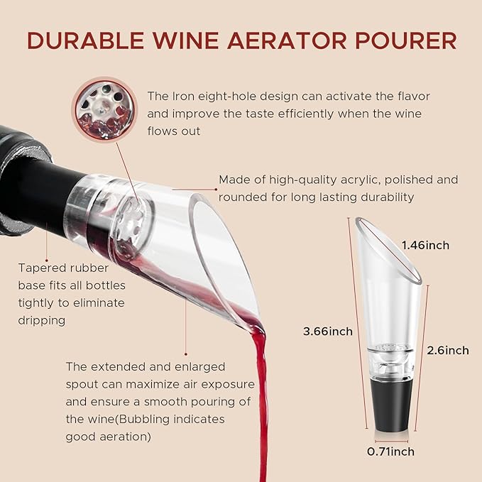 Wine Bottle Opener Gift Set, Zinc Alloy Wing Corkscrew with Vacuum Stopper & Aerator Pourer, Multifunctional Wine Corkscrew for Kitchen, Bar, Party, Camping, BBQ, Wedding, Dinner Gathering