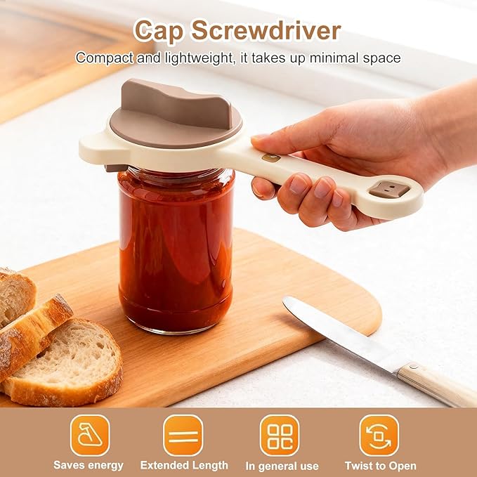 2 Pcs 2026 New 4-in-1 Jar Opener-Adjustable Stainless Steel Lid Remover for Seniors & Arthritis,Non-Slip Grip Fits 1″-3.5″Jars,Bottles & Cans (Brown)