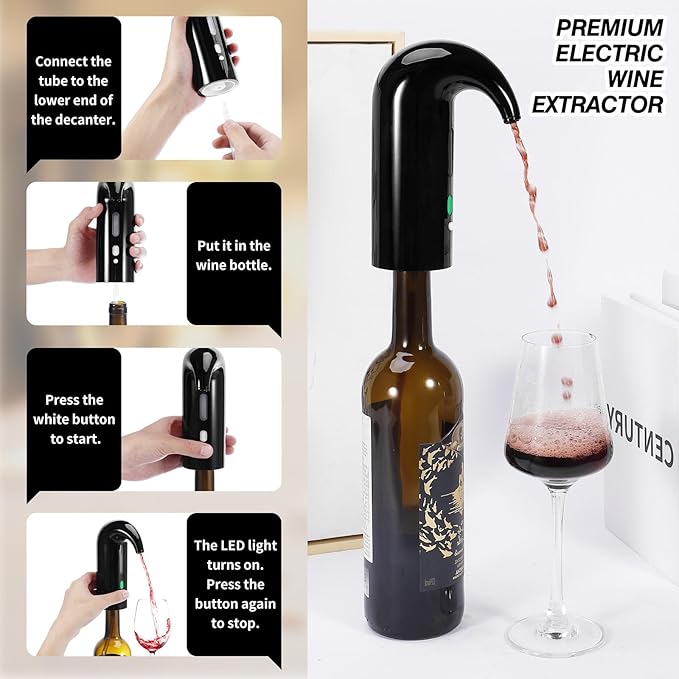 Electric Wine Aerator Pourer Spout - Automatic Wine Pourer with One Touch Button Control - Rechargeable Wine Decanter, Wine Accessories Gifts for Wine Lovers