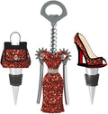 Fashion Set: 3pcs Winged Corkscrew, High Heel and Purse Wine Stoppers - Red and Gold Gift Set