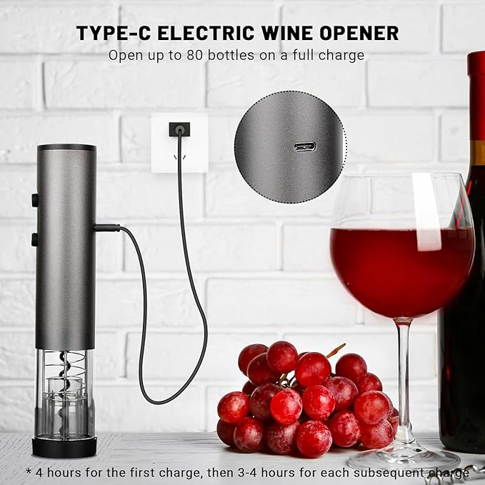 Electric Wine Opener Set for Red Wine, Rechargeable Automatic Wine Corkscrew Bottle Opener with Foil Cutter, Vacuum Stopper, Wine Pour for Wedding Party Home Gifts