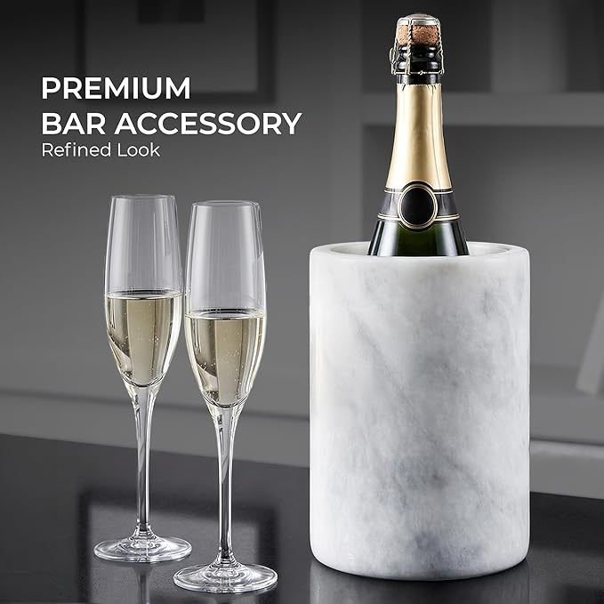 Marble Wine Cooler White 6.5" Inches Cooler For Champagne - Beverage And Wine Chiller For Bar Accessories, Wine Bottle Holder For Bar Decor, White