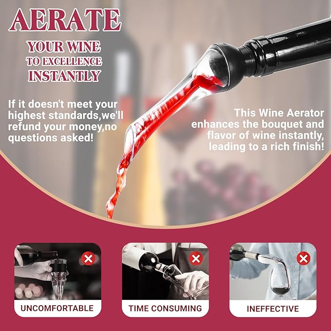 EYE4TECH Wine Aerator Pourer Spout Wine Opener and Bottle Cork-Premium Wine Decanter for Improve Taste and Smell-Professional Wine Pourer Fits All Wine Bottles,No Drip&No Spill-Gifts for Wine Lovers