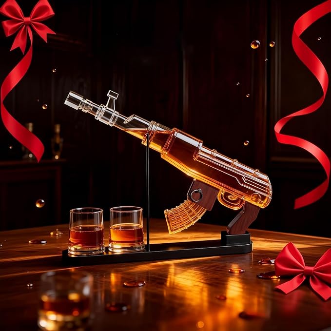 Gifts for Men Dad, Guns Whiskey Decanter Set for Men - Gun Decanter, Detachable Magazine & 2 Full Size Whiskey Glasses, Liquor Dispenser for Bar, Cool Anniversary Birthday Military Present Ideas Gift