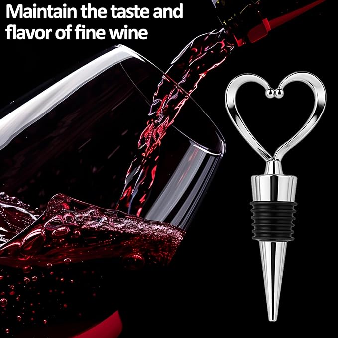 6 Pcs Cute Reusable Heart Shape Wine Bottle Stoppers - Silver, Champagne, Beer