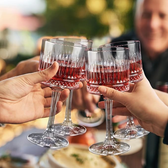 Wine Glasses Set of 4, 13.5oz Crystal Wine Glasses, Lead-Free Square Wine Glass with Long Stem, Wine Gifts for Wedding Birthday
