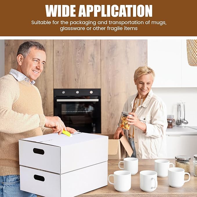 MotiMind 2 Sets Mug Moving Boxes with Divider Kits 17 x 13 x 6 Inches Mug Packing Shipping Box Kitchen Moving Boxes Storage Carrier with 18 Pcs Foam Pouches and Handles for Glasses Cup Wine Packing