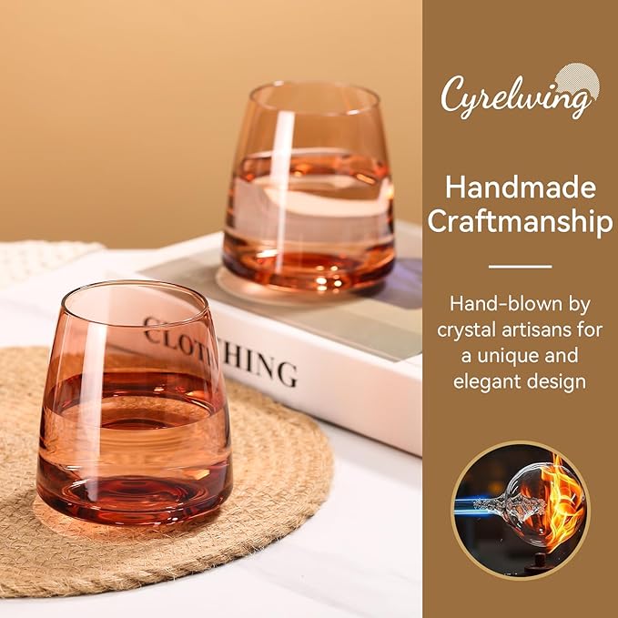 Melanin stemless wine Glasses Set of 6 Brown stemless wine glasses for Wine water,whiskies, juices, cocktails,Unique Gifts for Mother day Birthday Wedding Party