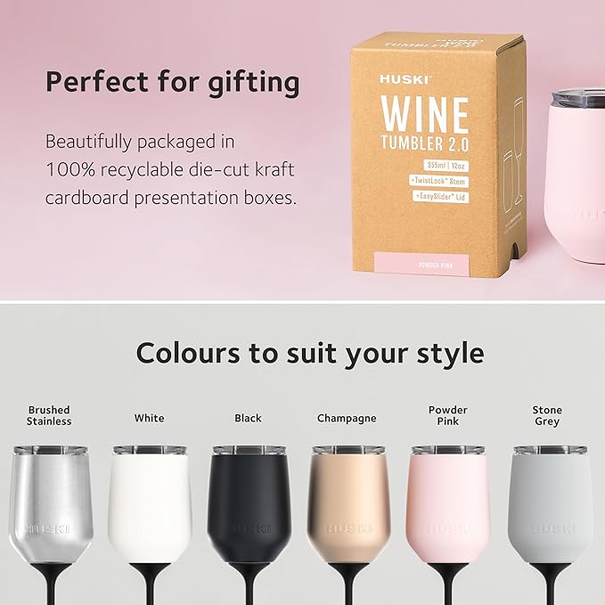 Huski Wine Tumbler 2.0 | NEW | Award-winning Design with Detachable Stem | Premium Stainless Steel Wine Glass with Lid | Triple Insulated Tumbler | 12oz Capacity | Great Gift (Black)